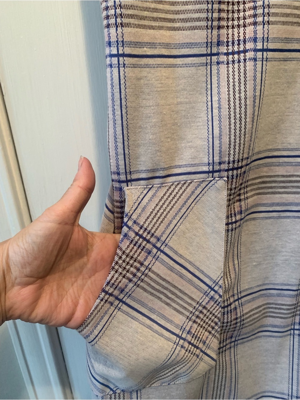 Altar’d State NWT Plaid Square-Neck Pinafore Dress in Light Gray, Blue & Pink L - Picture 2 of 16